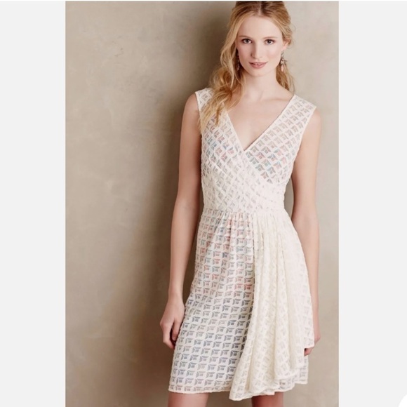 Plenty Tracy Reese Cream Cubist Petite Dress 2P Silk Lining Anthropologie Spring - Picture 1 of 10
